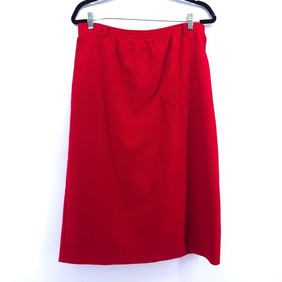 Vintage Alfred Dunner Sz8 Old Money Bright Red Wool Lined Pencil Skirt Back Slit - Picture 1 of 12